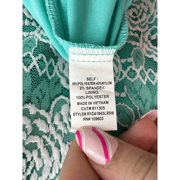 Rabbit Rabbit Rabbit Designs Womens Dress Size 4 Teal White Lace 3/4 Bell Sleeve - Picture 6 of 11